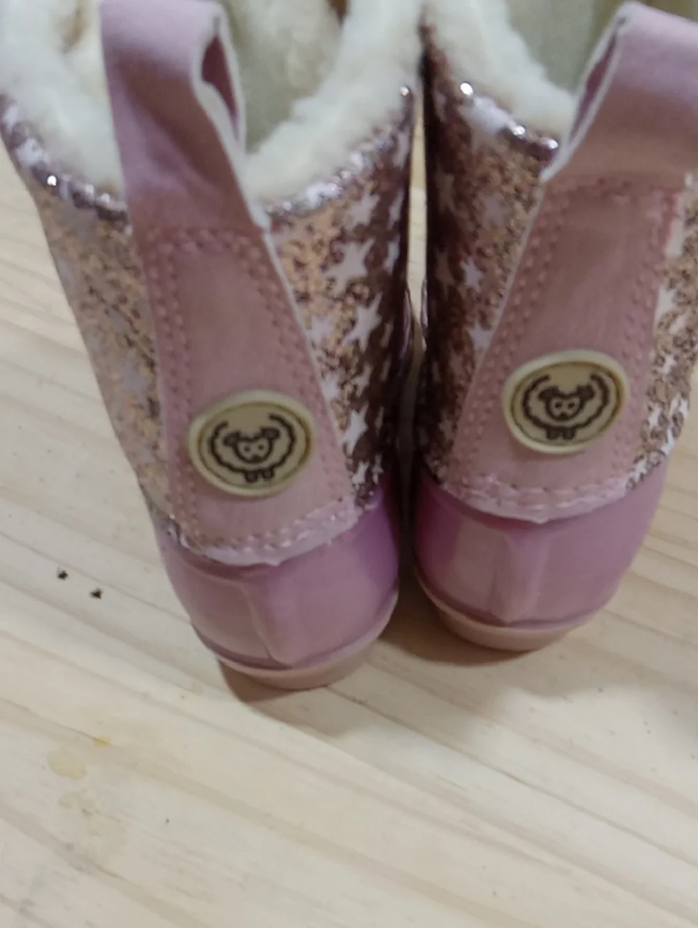 Kids Pink Sparkle Winter Boots with Faux Fur
